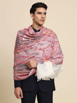 Zamour - Mens Paisley Luxury Woven White Shawl