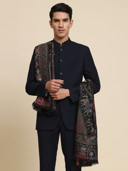 Zamour - Mens Floral Luxury Woven Black Shawl