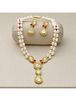 Sri Jagdamba Pearls - Red Stone Aroha Pearl Jewellery Set