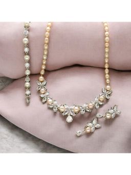 Sri Jagdamba Pearls - Crimson Crest Ivory Pearl and Stone Jewellery Set
