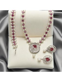 Sri Jagdamba Pearls - Ruby Red Cosmic Crest Pearl Jewellery Set
