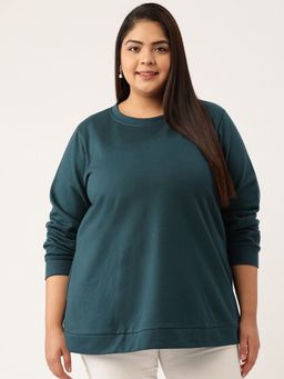 theRebelinme - Plus Womens Teal Solid Color Knitted Fleece Sweatshirt