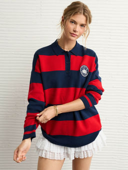 American Eagle - Navy Blue Stripes Oversized Fit Sweater