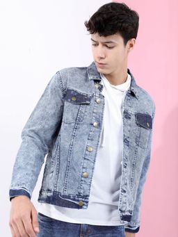 HIGHLANDER - Men Blue Solid Denim Jacket
