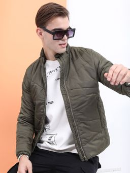 HIGHLANDER - Men Olive Solid Padded Jacket