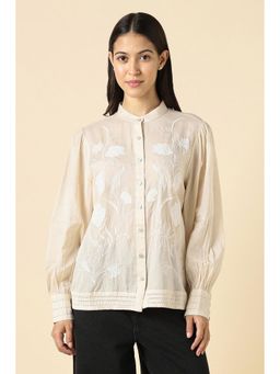 Allen Solly - Women Beige Embroidered Long Sleeves Shirt