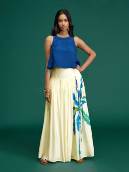 Gajra Gang - Citrus Sorbet Navy Blue Crepe Top with Printed Skirt