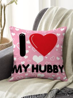 Indigifts - I Love My Hubby Heart Pattern Pink Cushion Cover Valentine Gift