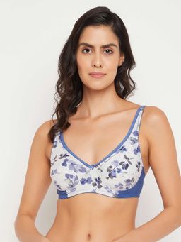 Clovia - Non-Padded Non-Wired Full Cup Floral Print Bra In White - Cotton