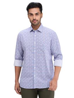 ColorPlus - Regular Fit Floral Printed Medium Blue Casual Shirt