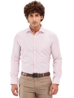 Park Avenue - Slim Fit Striped Medium Orange Formal Shirt