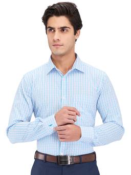 Park Avenue - Slim Fit Checkered Medium Petrol Blue Formal Shirt