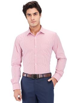 Park Avenue - Slim Fit Checkered Medium Red Formal Shirt