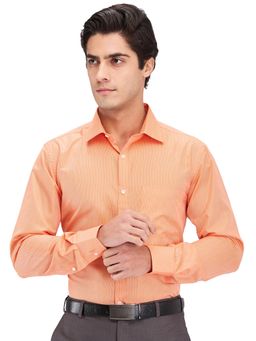 Park Avenue - Slim Fit Striped Dark Orange Formal Shirt