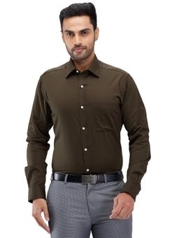 Raymond - Slim Fit Solid Dark Green Formal Shirt