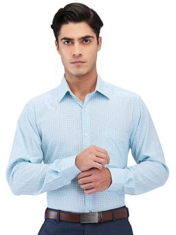 Raymond - Slim Fit Checkered Medium Blue Formal Shirt