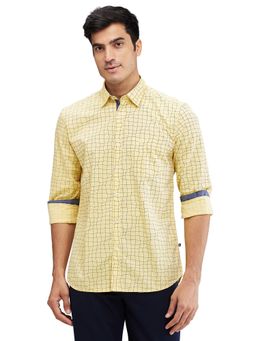 Parx - Slim Fit Printed Light Yellow Casual Shirt