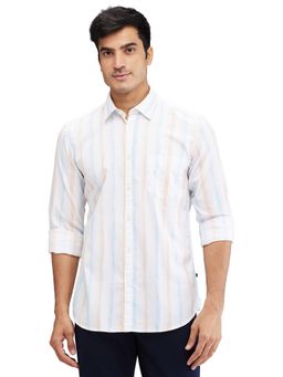 Parx - Slim Fit Strip Printed Medium Orange Casual Shirt