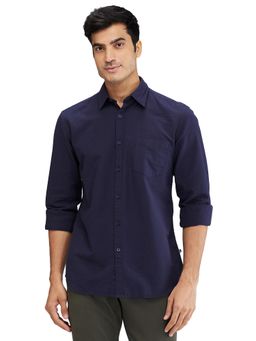 Parx - Slim Fit Solid Dark Navy Blue Casual Shirt