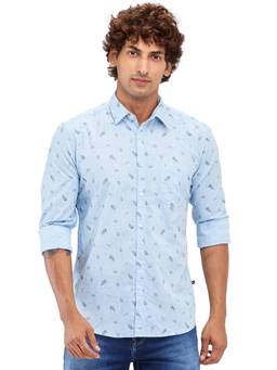 Parx - Slim Fit Printed Medium Blue Casual Shirt