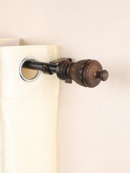 The Decor Mart - 48"-88" Carved Brown Wood Finial Extendable Curtain Rod Black 19Mm (Hardware Included)