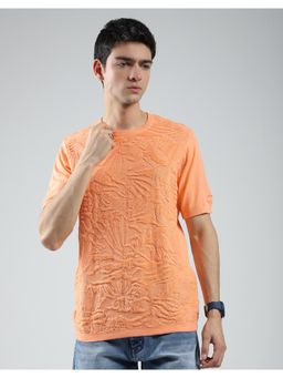Monte Carlo - Mens Self Design Orange Round Neck Half Sleeve T-shirt