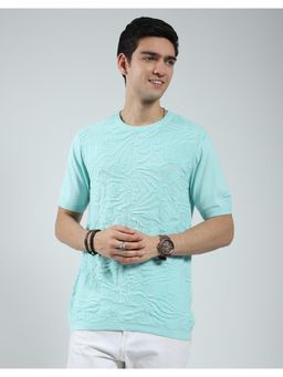 Monte Carlo - Mens Self Design Green Round Neck Half Sleeve T-shirt