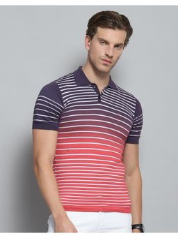 Monte Carlo - Mens Striped Purple Collar Neck Half Sleeve T-shirt
