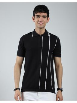 Monte Carlo - Mens Black Collar Neck Half Sleeve T-shirt