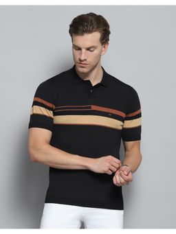 Monte Carlo - Mens Black Collar Neck Half Sleeve T-shirt