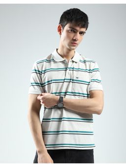 Monte Carlo - Mens Striped Grey Collar Neck Half Sleeve T-shirt