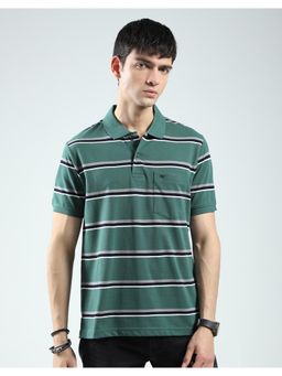 Monte Carlo - Mens Striped Green Collar Neck Half Sleeve T-shirt