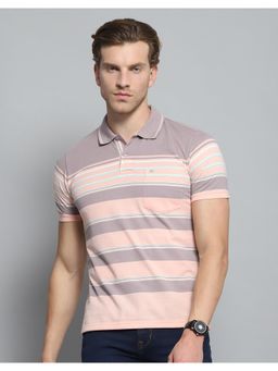Monte Carlo - Mens Striped Peach Collar Neck Half Sleeve T-shirt