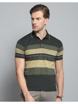 Monte Carlo - Mens Striped Olive Collar Neck Half Sleeve T-shirt