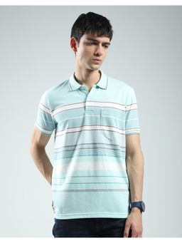 Monte Carlo - Mens Striped Green Collar Neck Half Sleeve T-shirt