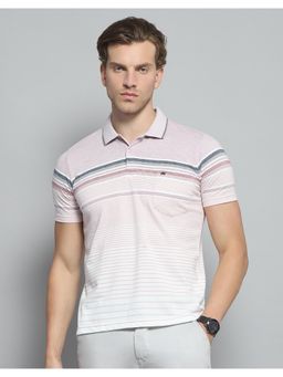 Monte Carlo - Mens Striped Pink Collar Neck Half Sleeve T-shirt
