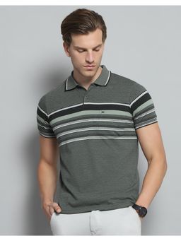 Monte Carlo - Mens Striped Olive Collar Neck Half Sleeve T-shirt