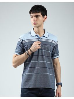 Monte Carlo - Mens Striped Blue Collar Neck Half Sleeve T-shirt