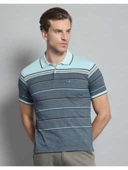 Monte Carlo - Mens Striped Green Collar Neck Half Sleeve T-shirt