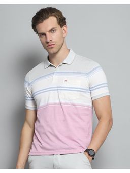 Monte Carlo - Mens Striped Pink Collar Neck Half Sleeve T-shirt