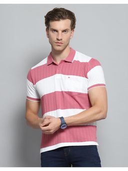 Monte Carlo - Mens Striped Pink Collar Neck Half Sleeve T-shirt