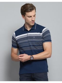 Monte Carlo - Mens Striped Navy Blue Collar Neck Half Sleeve T-shirt