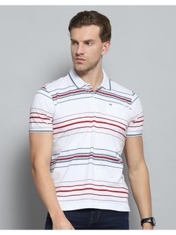 Monte Carlo - Mens Striped White Collar Neck Half Sleeve T-shirt