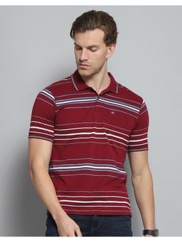 Monte Carlo - Mens Striped Maroon Collar Neck Half Sleeve T-shirt