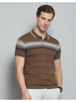 Monte Carlo - Mens Striped Brown Collar Neck Half Sleeve T-shirt
