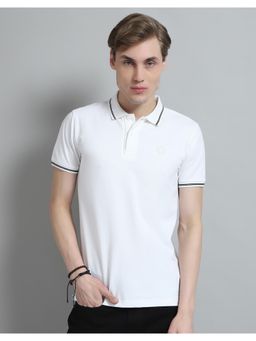 Monte Carlo - Mens Solid White Collar Neck Half Sleeve T-shirt