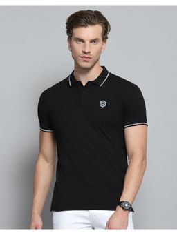 Monte Carlo - Mens Solid Black Collar Neck Half Sleeve T-shirt