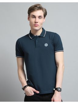 Monte Carlo - Mens Solid Teal Collar Neck Half Sleeve T-shirt