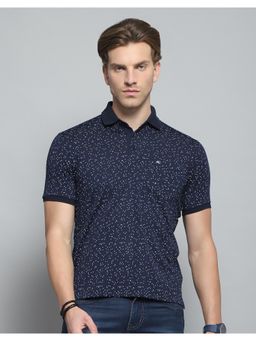 Monte Carlo - Mens Printed Navy Blue Collar Neck Half Sleeve T-shirt