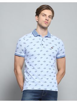 Monte Carlo - Mens Printed Blue Collar Neck Half Sleeve T-shirt